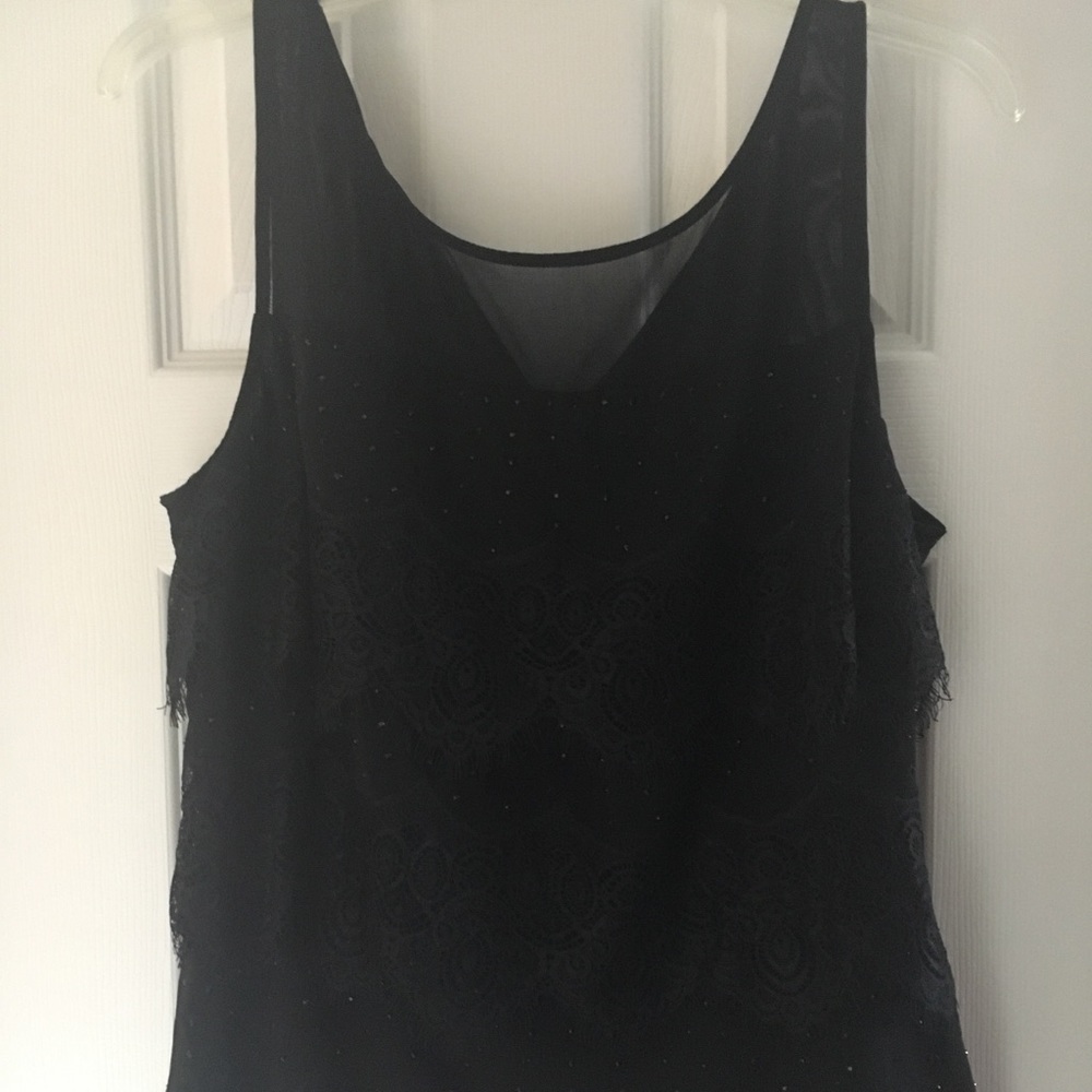 WHBM black lace scalloped top with crystals new!